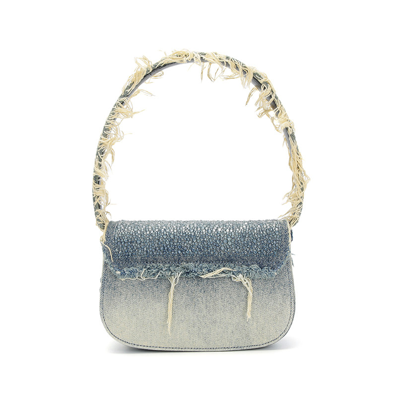 DIESEL/迪赛 女士贴钻流苏迷你牛仔手提包斜挎包银泰百货 300217,淘宝优惠券,粉丝福利购,淘宝优惠卷