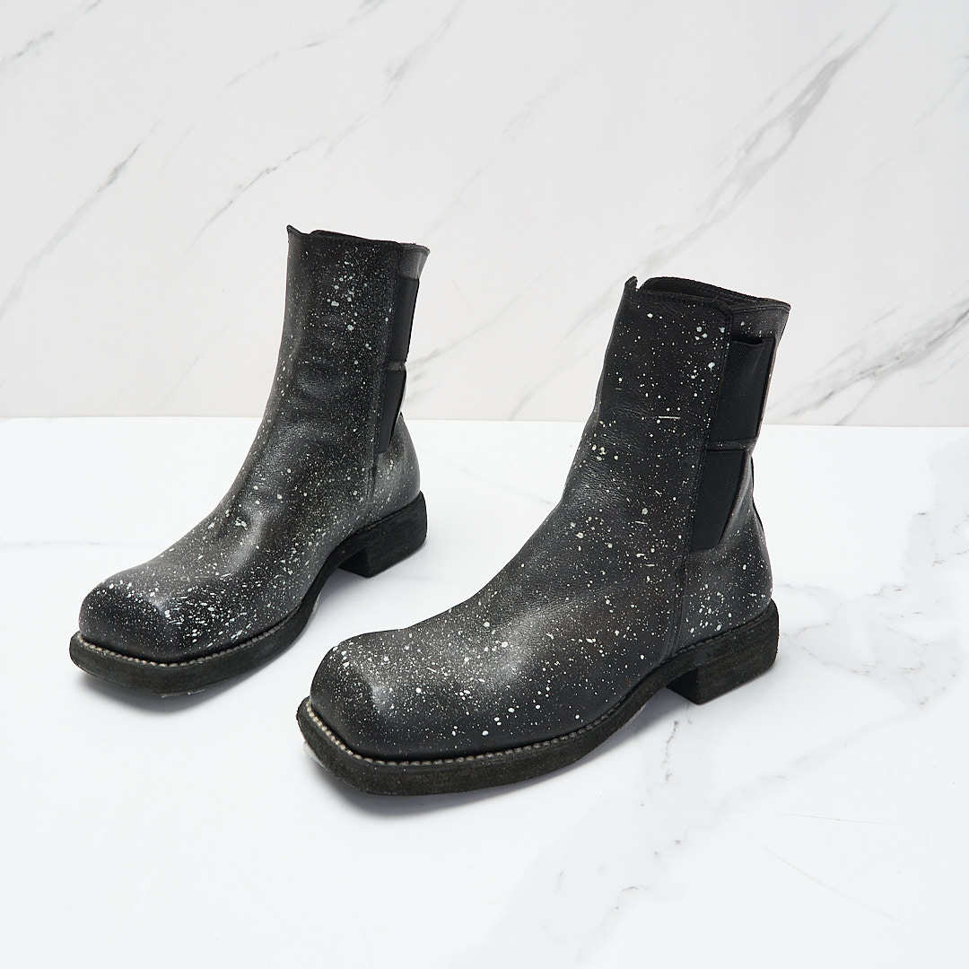 GUIDI 潮流都市女士泼墨方头车辙线粗跟时尚短靴银泰百货 301596,淘宝优惠券,粉丝福利购,淘宝优惠卷