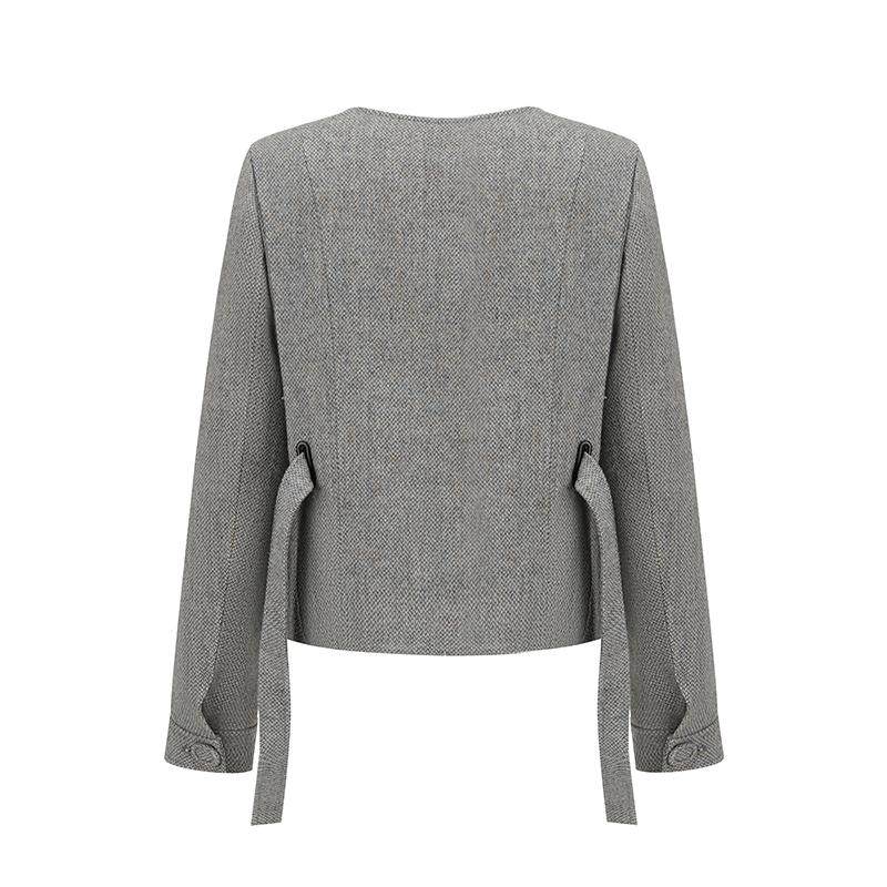 SHRO ENRO 秋冬女士撞色扣子复古毛呢外套银泰百货精品301469,淘宝优惠券,粉丝福利购,淘宝优惠卷