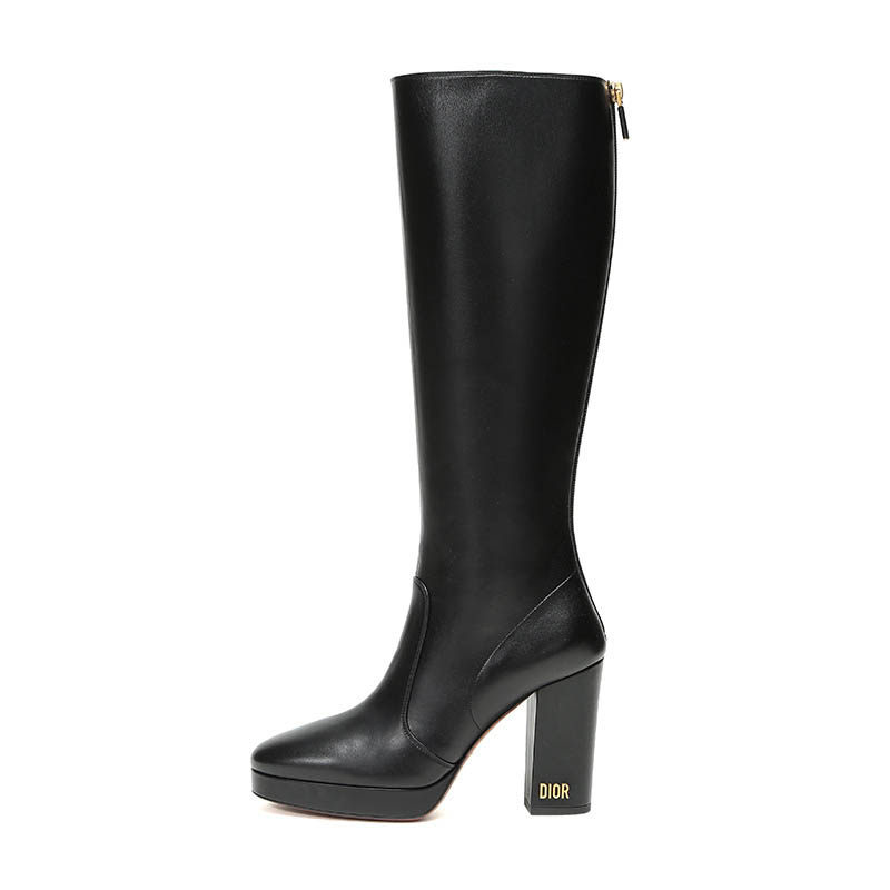 dior /迪奥女士黑色羊皮粗跟长靴 银泰百货精品时装靴