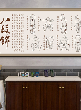 八段锦中医养生馆文化墙装饰画