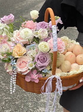 DIY手提礼品月子鸡蛋鲜花花篮