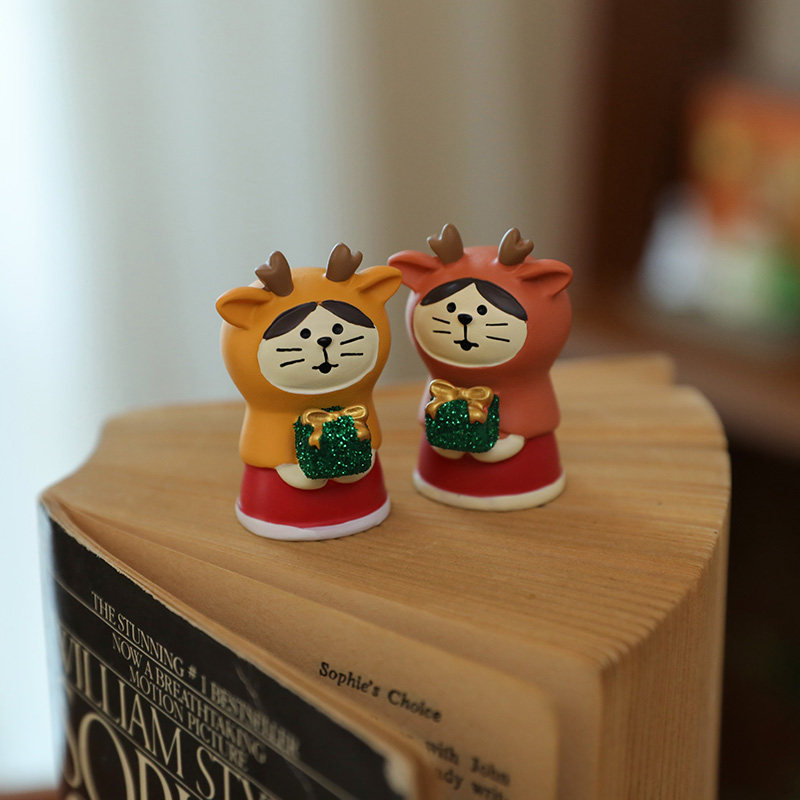 小日子不翻篇 圣诞节礼物动物装饰圣诞老人小猫卧室树脂日式摆件