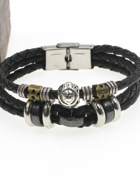 十二星座手链饰品礼物欧美热款跨境男士多层不锈钢手表扣朋克牛皮
