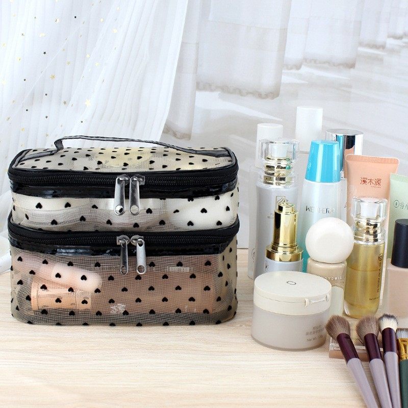 ins网纱爱心洗漱收纳便携旅行大容量化妆包透气义乌箱包厂家批发,淘宝优惠券,粉丝福利购,淘宝优惠卷