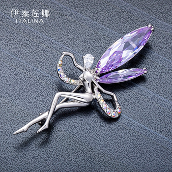 Angel Wings Light Amethyst Brooch High-end Sensational Clothing Corsage Women's Jacket Pin Italina ຮູບແບບທີ່ນິຍົມ