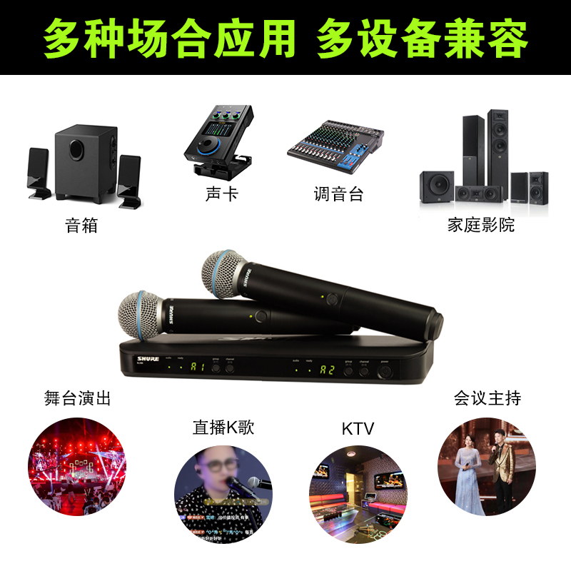 Shure/舒尔 BLX288/SM58无线一拖二麦克风直播演出ETAA话筒 - 图0