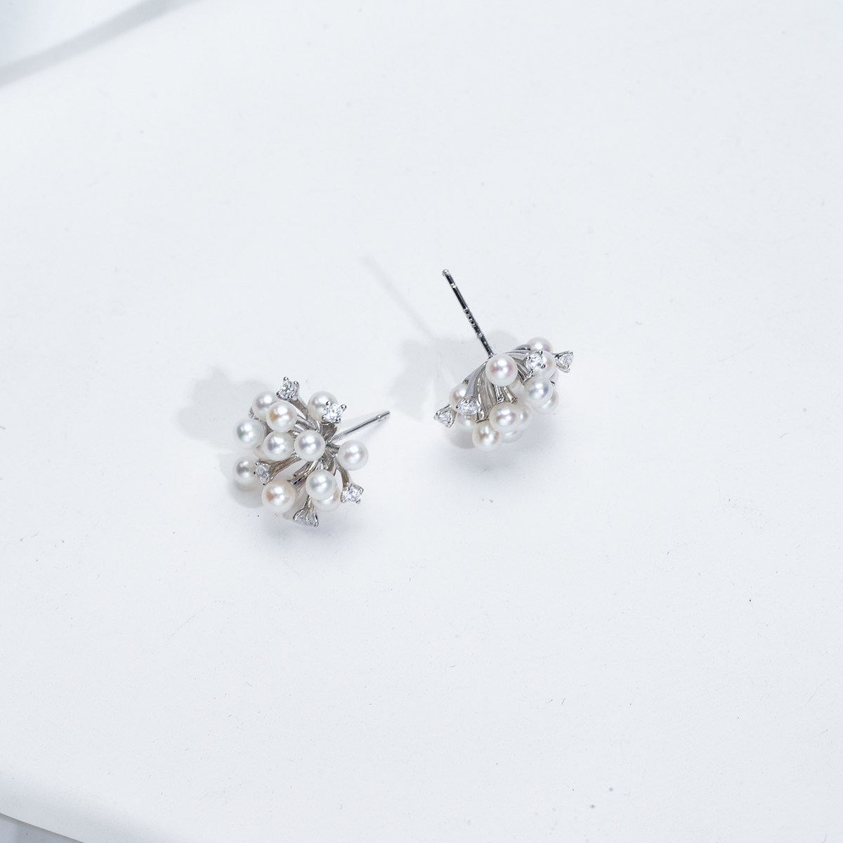 【手捧花】S925银天然淡水BABY珍珠满天星烟花耳钉手工镶嵌2-3mm,淘宝优惠券,粉丝福利购,淘宝优惠卷