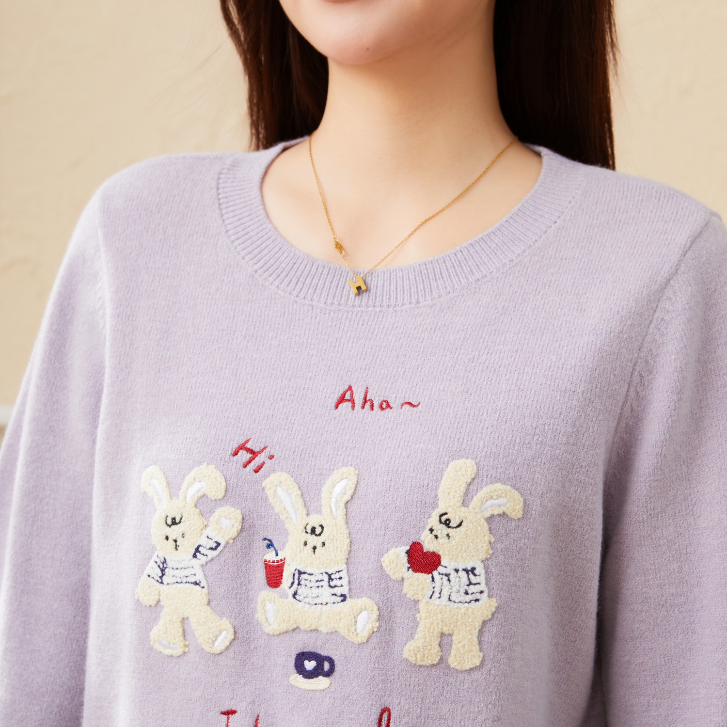 采多宝大码女装胖mm2025冬季新款圆领小兔子毛巾绣毛衣EDMY6706,淘宝优惠券,粉丝福利购,淘宝优惠卷