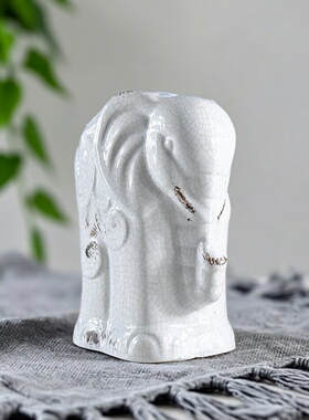 陶瓷复古做旧白色小象雕塑摆件