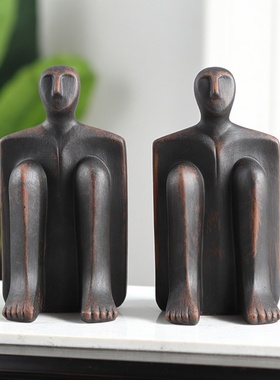 侘寂风水泥树脂家居书房书挡摆设