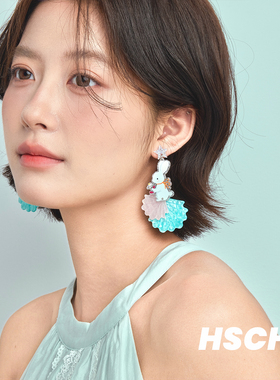 西迟海月兔耳环法式氛围感耳钉女蓝色仙气质感耳饰时尚款可爱耳夹