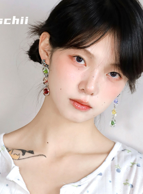 西迟花间琉璃原创设计耳环女轻奢小众设计高级感独特耳钉时尚百搭