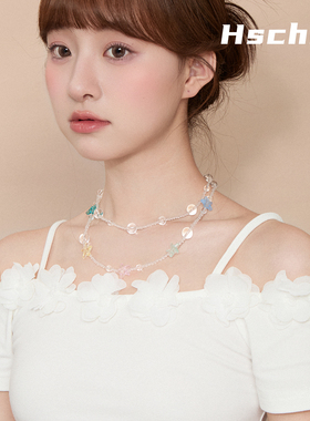 西迟彩色星星串珠项链女多层叠戴透明水晶项链高级感饰品
