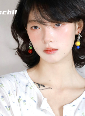西迟原创设计小众彩色圆球耳环女简约秋冬新款百搭气质耳钉耳饰