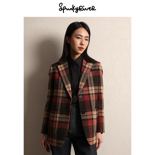 HarrisTweed英国哈里斯粗花呢宽松直筒通勤女士羊毛复古西服 英伦 - 图0