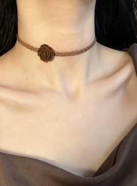 饰品新款项链美拉德咖色复古废土风choker颈链女项圈锁骨链