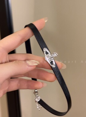 西太后黑色皮革项圈颈带女生夏季choker纯欲网红配饰简约气质项链