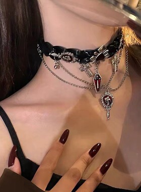 暗黑十字架黑色choker项圈欧美复古公主辣妹个性小众设计甜酷项链
