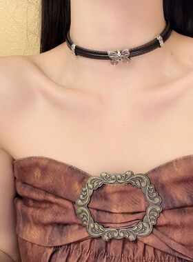 美拉德Y2K女皮革choker颈链甜酷风辣妹小众镂空蝴蝶锁骨颈带项链