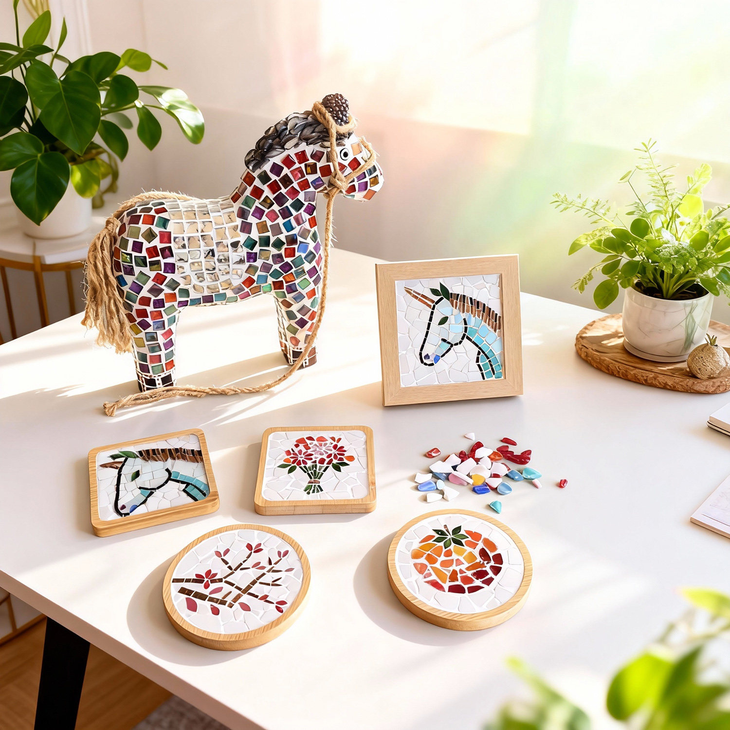 DIY木质底胚马赛克手工材料 春节马年模具彩绘白胚新年小马小动物,淘宝优惠券,粉丝福利购,淘宝优惠卷