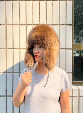 进口浣熊皮全毛款霸王雷锋帽护耳秋冬户外抗风保暖男女儿童同款