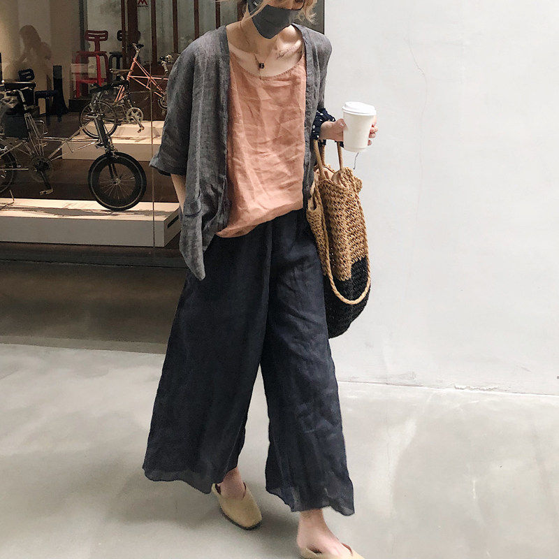 2026春夏新女日系大码复古宽松显瘦棉麻亚麻苎麻阔腿九分裤含里衬,淘宝优惠券,粉丝福利购,淘宝优惠卷