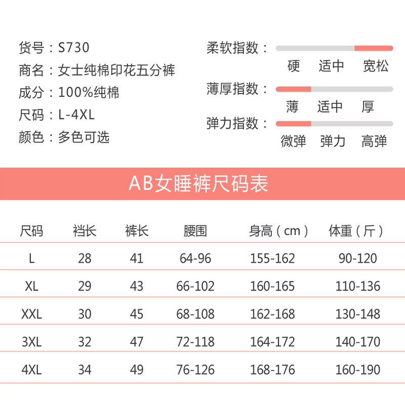 AB内衣夏季女士家居裤薄纯棉直筒五分中裤宽松大码休闲睡裤S730-图1