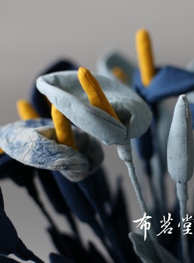 白族扎染蓝染马蹄莲插花布茗堂