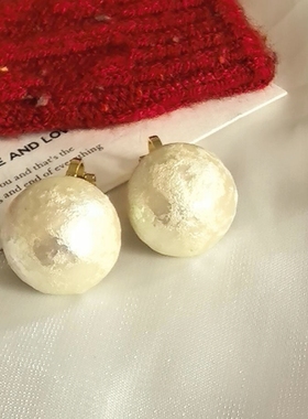 免打孔复古白色棉花珠半圆耳夹