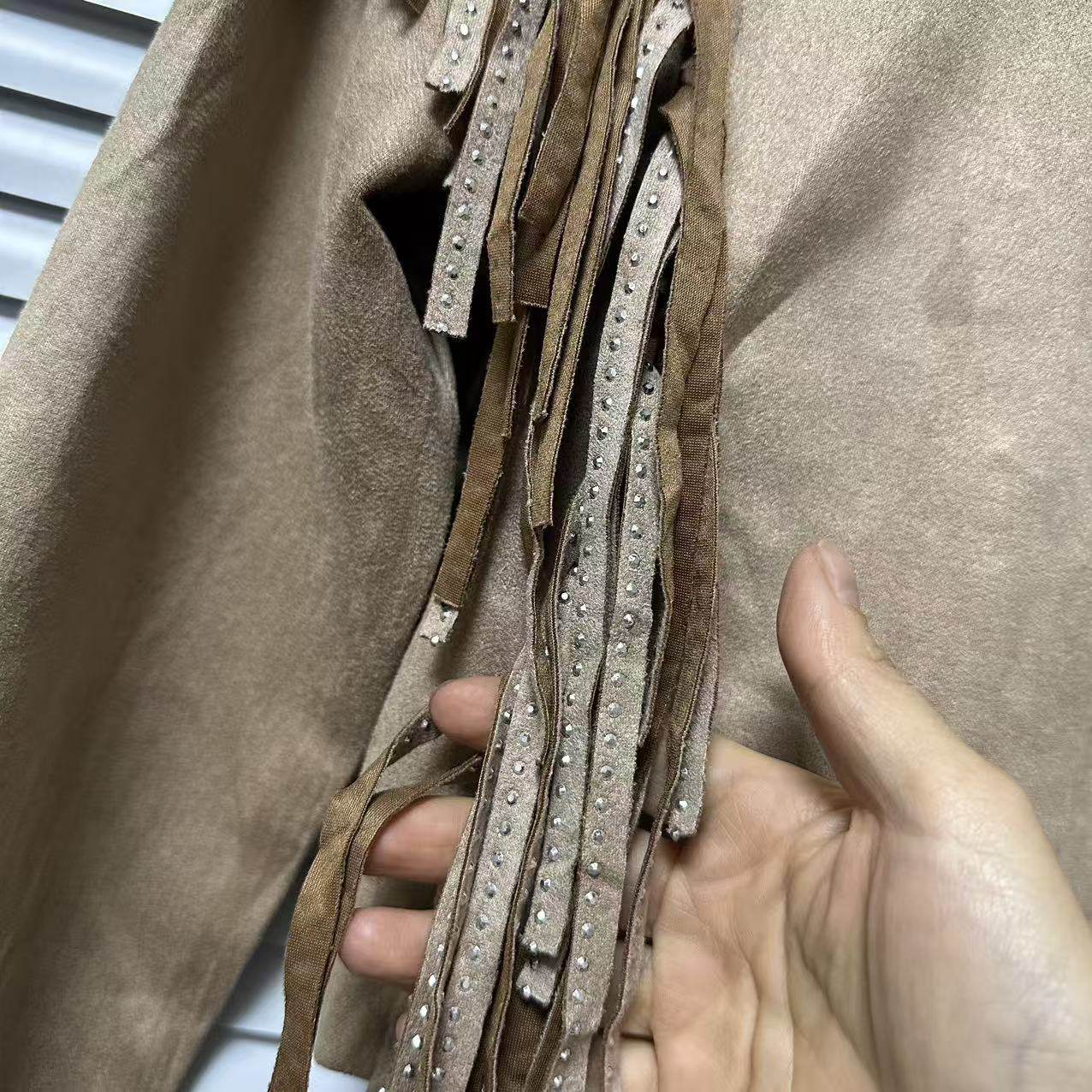 1229-22欧美风麂皮绒流苏短外套女复古机车风翻领设计感夹克上衣,淘宝优惠券,粉丝福利购,淘宝优惠卷