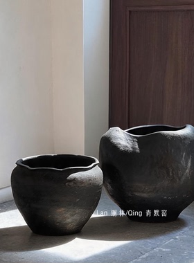 侘寂风手工粗陶花盆大口径室内
