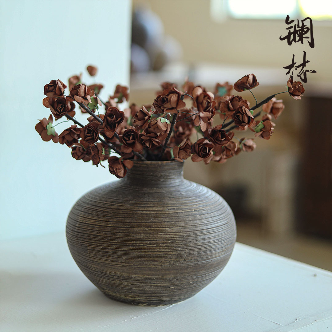 镧林复古台面陶瓷花瓶黑色客厅摆件粗陶罐餐桌插花器陶艺民宿长吉,淘宝优惠券,粉丝福利购,淘宝优惠卷