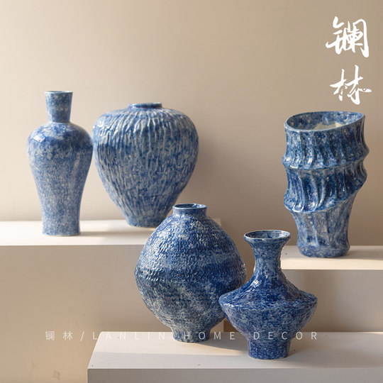 Jingdezhen gehämmerte Keramikvase, Wohnzimmer, Blumenarrangement, neuer chinesischer Stil, Veranda-Dekoration, Retro-Blumengefäß, Steingut-Topf, Blumentopf