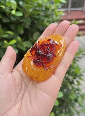 天然老蜜蜡花开富贵牌子吊坠