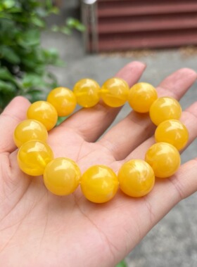 天然二代蜜蜡手串男女款鸡油黄金绞蜜瓷白飘花琥珀手链圆珠饰品40