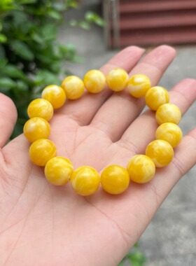 天然二代蜜蜡手串男女款鸡油黄金绞蜜瓷白飘花琥珀手链圆珠饰品42