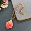 Shell powder pressed peony flower three-piece set high-end elegant full diamond design jewelry necklace earrings ring for women