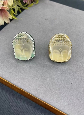 琉璃水晶佛头戒指女18K真金保色电镀活口可调节新中式流行指环女