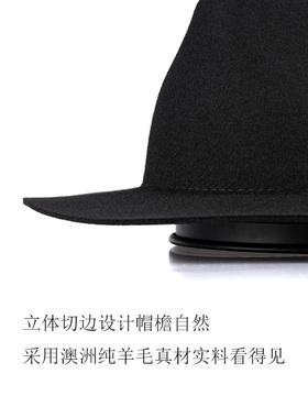 暗黑系男女秋冬宽檐纯羊毛礼帽