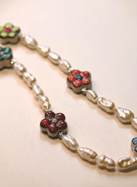 Bonheur-春田花花彩虹中性度假风男女同款强光巴洛克陶瓷手绘项链