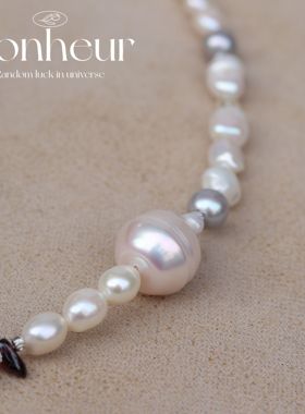 Bonheur原创设计款--珠自在系列-天然珍珠巴洛克水晶石真多麻项链