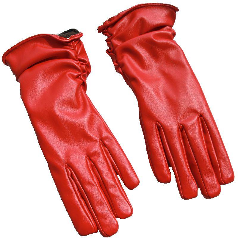 皮手套女冬加绒加厚防寒骑车户外保暖手套PU简约百搭手套皱褶气质,淘宝优惠券,粉丝福利购,淘宝优惠卷