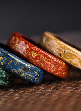 大漆工艺漆器戒指指环黑檀底胎高档送礼情侣对戒复古文玩