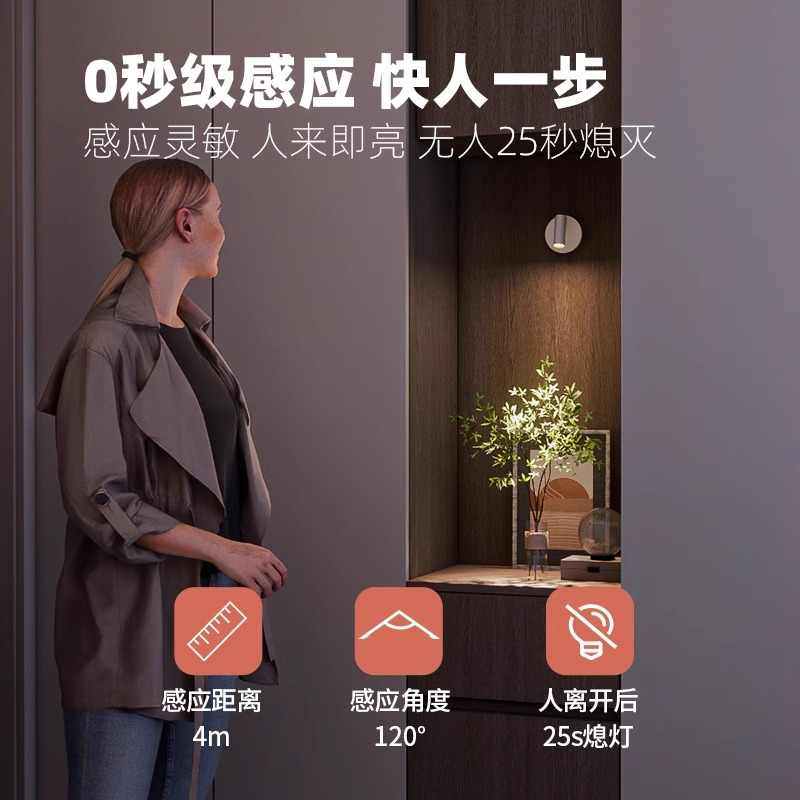 充电人体感应壁灯免布线玄关入户过道楼梯灯磁吸超长续航红外射灯,淘宝优惠券,粉丝福利购,淘宝优惠卷