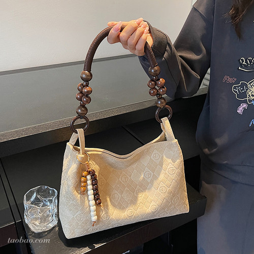 休闲复古麂皮绒包包女2026秋冬季新款通勤单肩腋下包大容量托特包 - 图1