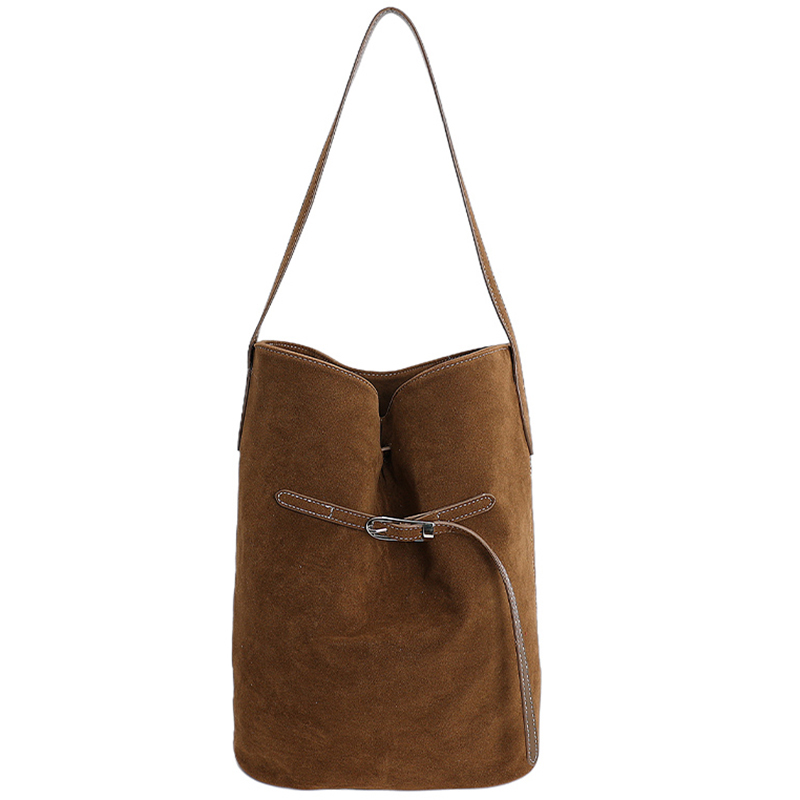 休闲复古麂皮绒包包女2025新款通勤百搭单肩腋下包简约托特水桶包 - 图3