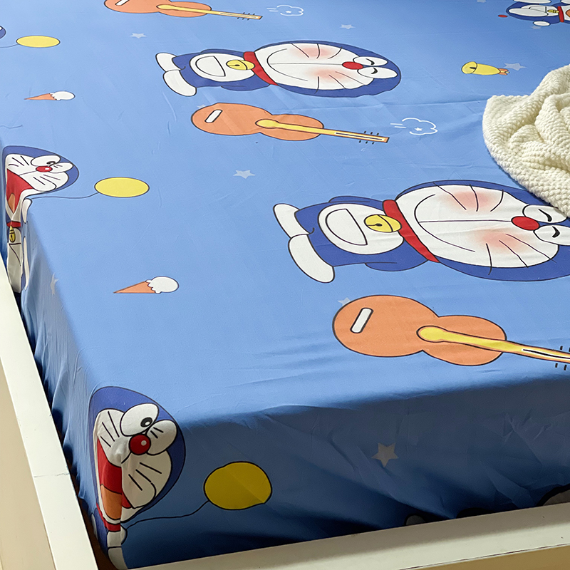 床笠卡通儿童拼接纯棉加厚学生床罩哆啦a梦三件套全棉1.2米床垫套