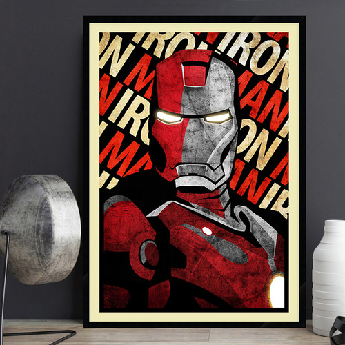Iron Man 钢铁侠电影海报装饰画 极简酒吧餐厅壁画儿童房床头挂画 - 图0