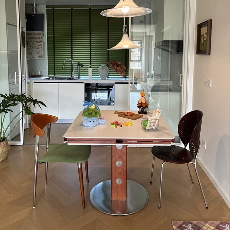 实木多功能餐台可变圆桌家用小户型轻奢岩板伸缩正方形折叠桌椅子,淘宝优惠券,粉丝福利购,淘宝优惠卷